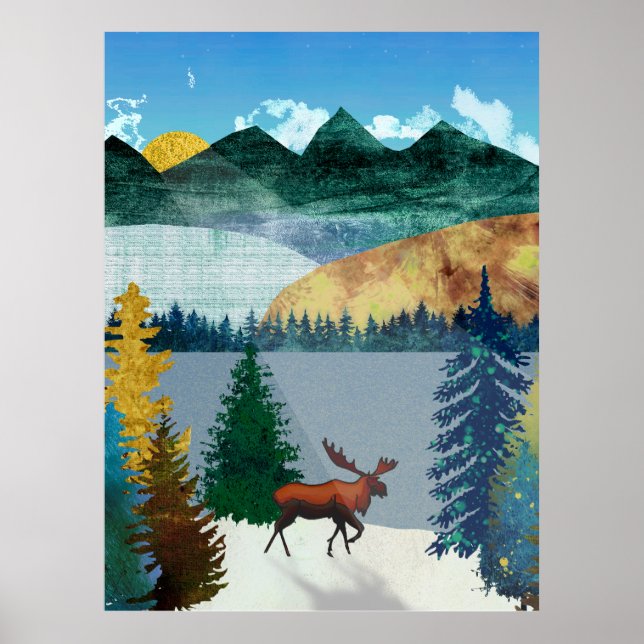 Soluppgång Älg Poster (Framsidan)