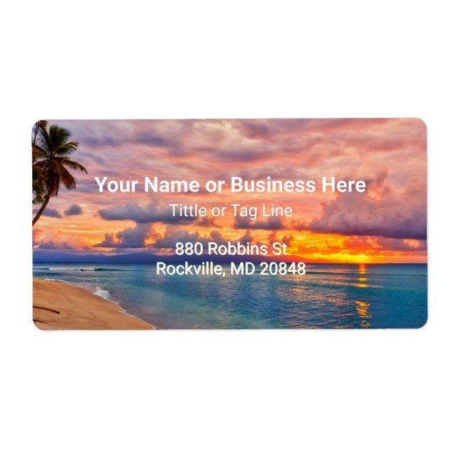 Soluppgång Beach och Handflatan Träd Tropical Fraktsedel (Framsidan)