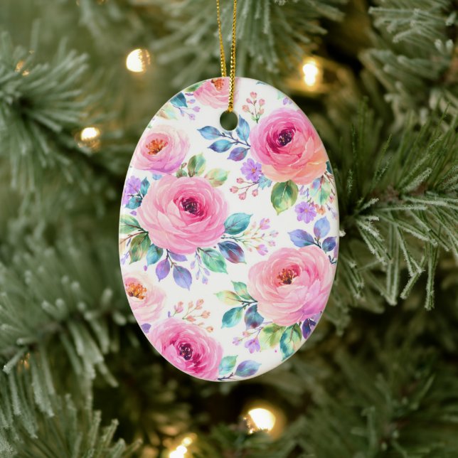 Soluppgång Blommig Boho Anpassad Namn Design Julgransprydnad Keramik (Träd)