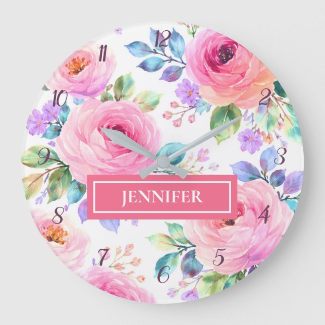 Soluppgång Blommig Boho Anpassad Namndesign Stor Klocka (Framsida)