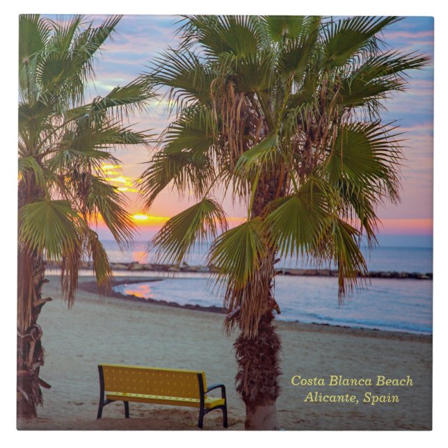 Soluppgång, Costa Blanca Beach, Spanien Kakelplatta (Framsidan)