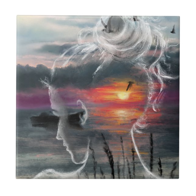 Soluppgång Dam - natur - originalfärgning Kakelplatta (Framsidan)