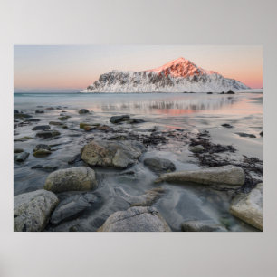 Soluppgång Flakstad och Skagsanden Strand Poster