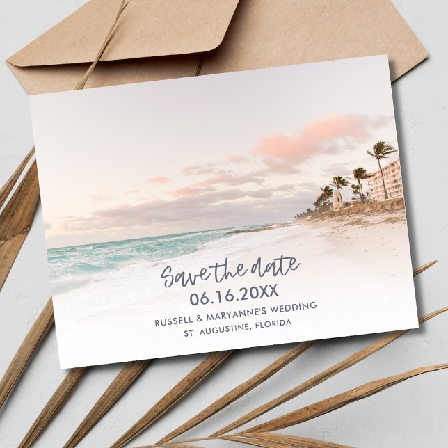 Soluppgång Florida Beach Bröllop Spara datum Meddelande Vykort (Sunrise Florida Beach Wedding Save the Date Postcard)