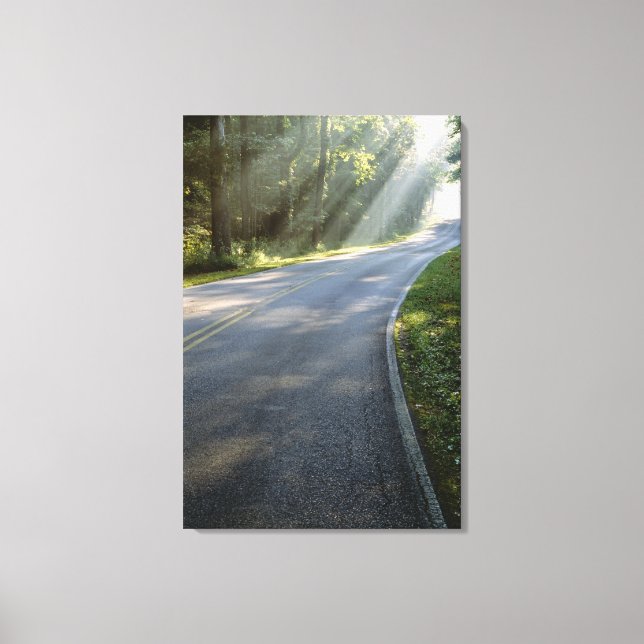 Soluppgång genom dimma bredvid Grönten River Canvastryck (Framsida)