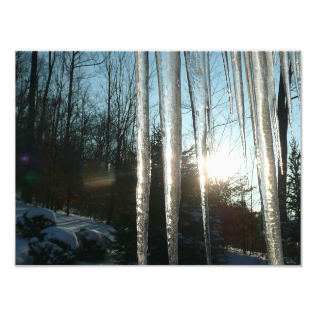 Soluppgång genom Icicles Winter Nature Photogratog Fototryck (Framsidan)
