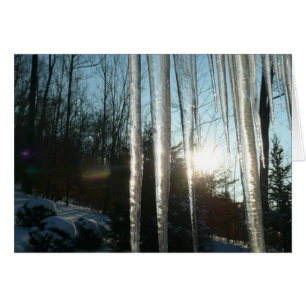 Soluppgång genom Icicles Winter Nature Photogratog Hälsningskort
