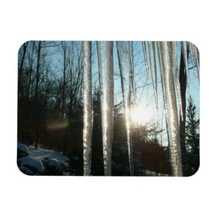 Soluppgång genom Icicles Winter Nature Photogratog Magnet