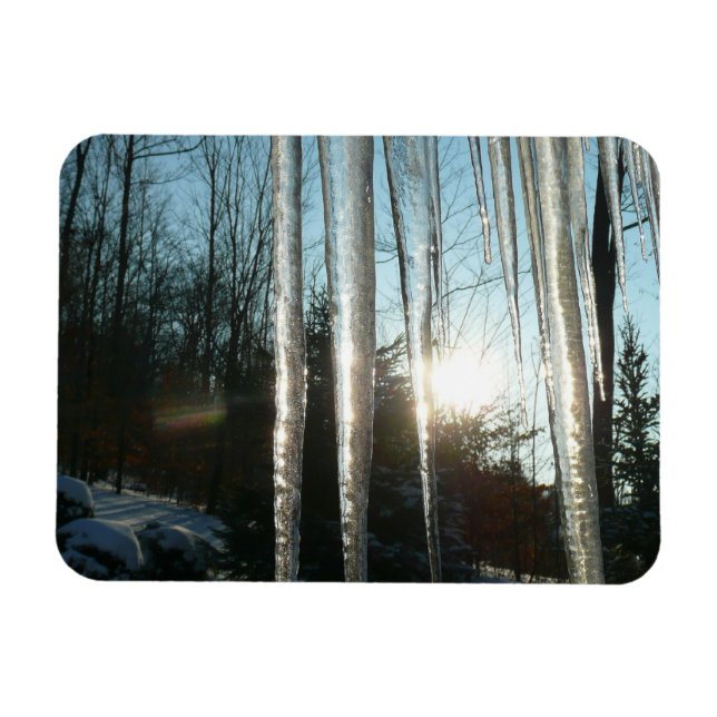 Soluppgång genom Icicles Winter Nature Photogratog Magnet (Horisontell)