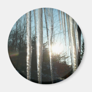 Soluppgång genom Icicles Winter Nature Photogratog Magnet