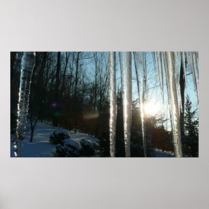 Soluppgång genom Icicles Winter Nature Photogratog Poster