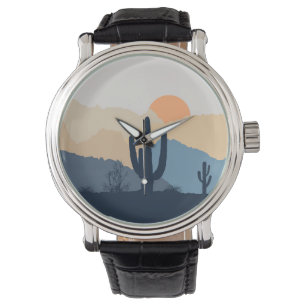 Soluppgång i blå och beige öken armbandsur