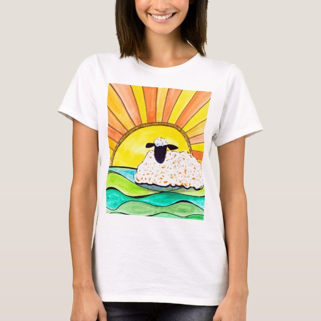 Soluppgång i fårkonsten för ängsgårdar t shirt (Framsida)