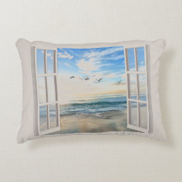 Soluppgång i havet genom fönstret prydnadskudde