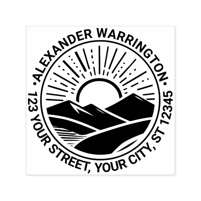 Soluppgång i närheten av berg #2 Namn Adress Självfärgande Stämpel (Design)