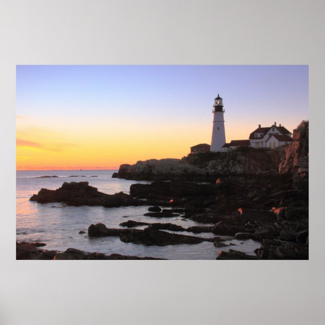 Soluppgång i Portland Head Lighthouse Poster (Framsidan)