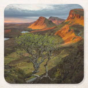 Soluppgång i Quiraing-bergen på Skye, Skottland Underlägg Papper Kvadrat
