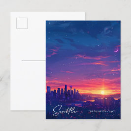 Soluppgång i Seattle Washington USA Vintage resor Vykort