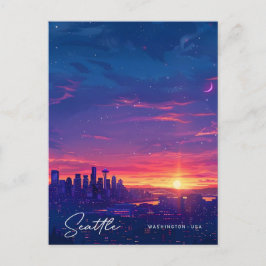 Soluppgång i Seattle Washington USA Vintage resor Vykort