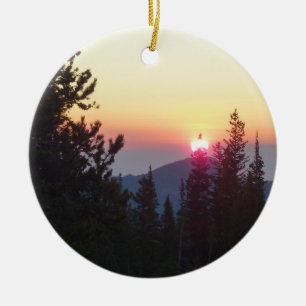 Soluppgång i skogen i Rocky Mountain Julgransprydnad Keramik