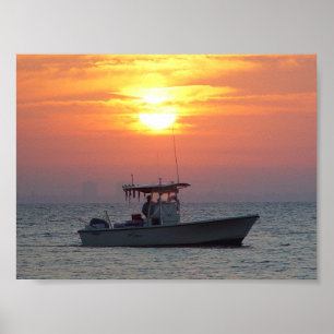 Soluppgång med båt på Sanibel Island Poster