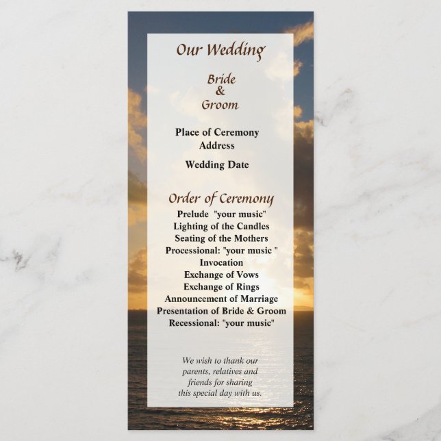 Soluppgång med Clouds St. Martin-Bröllopsprogramme Program (Framsida)