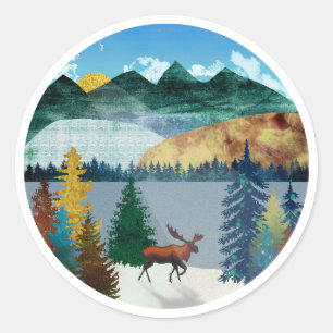 Soluppgång Moose Runt Klistermärke
