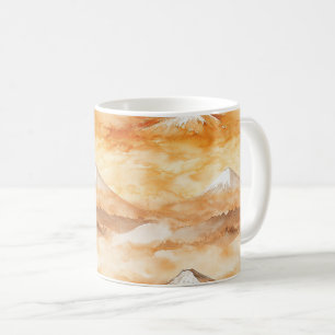 Soluppgång Mount Fuji Akvarell Orange Landskap Kaffemugg