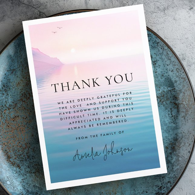 Soluppgång och fåglars begravningssympati tack kort (Sunrise cliff and birds funeral sympathy thank you card)