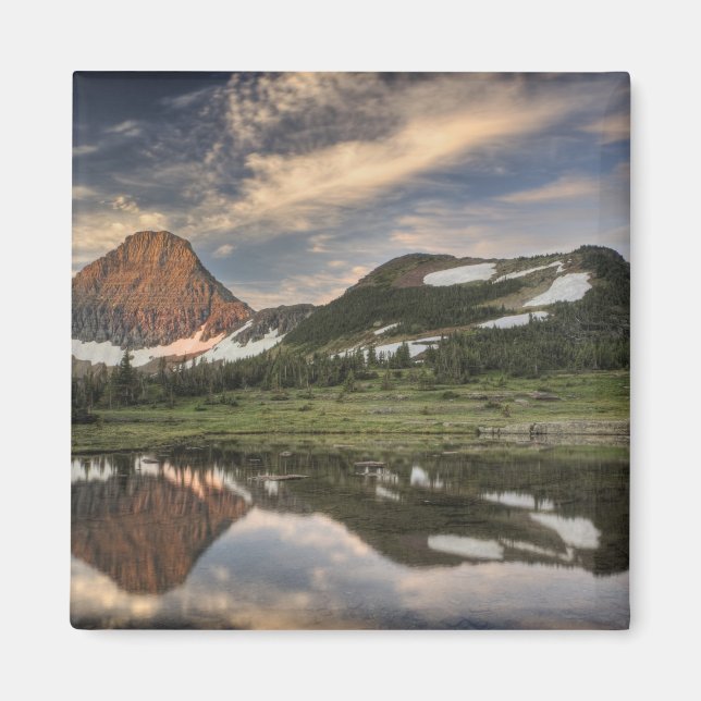 Soluppgång och reflektion, Glacier National Park, Magnet (Framsidan)