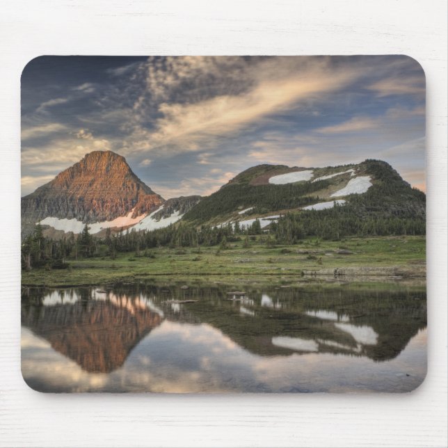 Soluppgång och reflektion, Glacier National Park, Musmatta (Framsidan)
