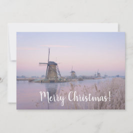 Soluppgång och vindkraftverk i vinterjulklapp julkort