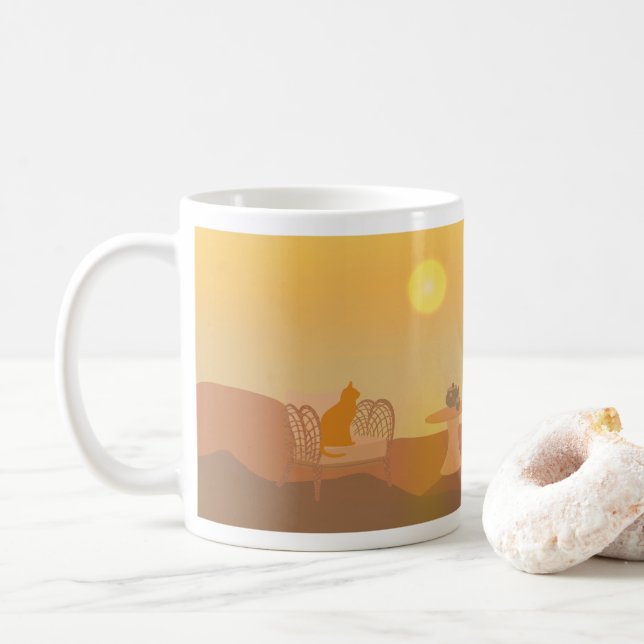 Soluppgång Orange Cat Morgon Hovering Dreaming hun Kaffemugg (Med munk)