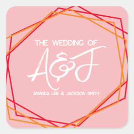 Soluppgång Orange Rosa Bright Ro Rosa Red Bröllop Fyrkantigt Klistermärke