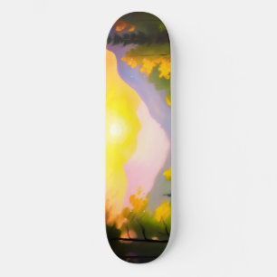 Soluppgång över berg täckta av snö och sjö mini skateboard bräda 18,5 cm
