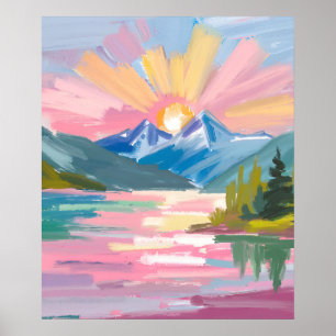 soluppgång över bergen akvarell poster