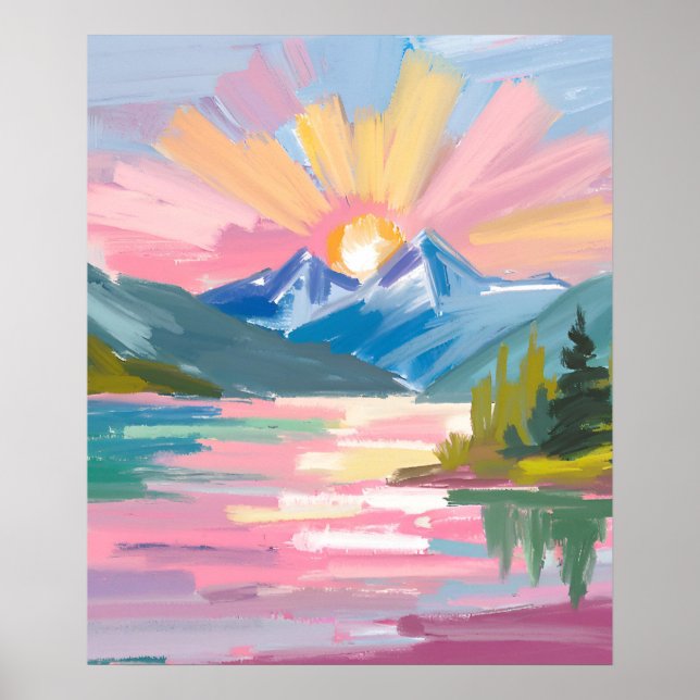 soluppgång över bergen akvarell poster (Framsidan)