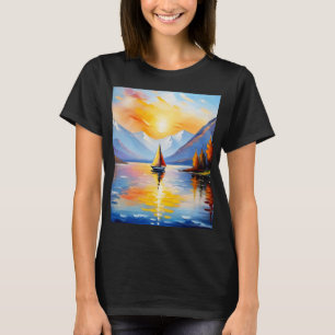 Soluppgång över ett berg med tak över sjö och snö t shirt