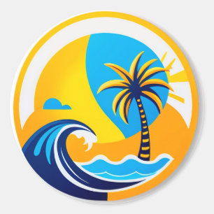 Soluppgång över havsvågor emblem runt klistermärke