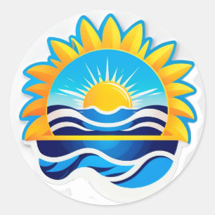 Soluppgång över havsvågor emblem runt klistermärke