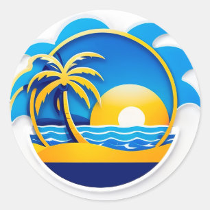 Soluppgång över havsvågor emblem runt klistermärke