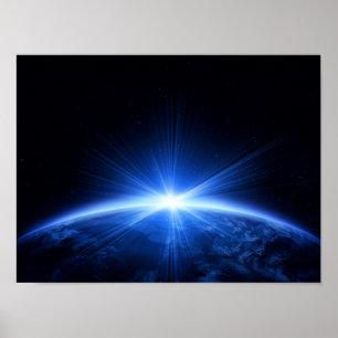 Soluppgång över jord poster