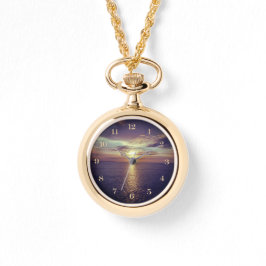 Soluppgång över oceanen Guld Necklace Watch Armbandsur