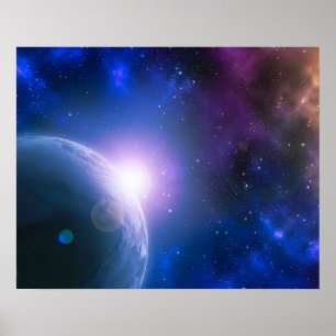 Soluppgång över planeten jorden Rymden Artwork Poster