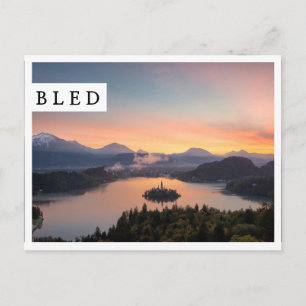 Soluppgång över Sjö Bled white kant vykort