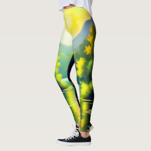 Soluppgång över snötäckta berg med sjö leggings