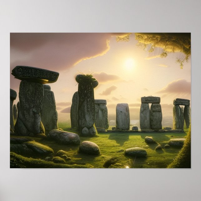 Soluppgång över Stonehenge Digital Art Poster (Framsidan)