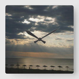 Soluppgång över stranden i Grekland Scenia Sjöland Stor Klocka