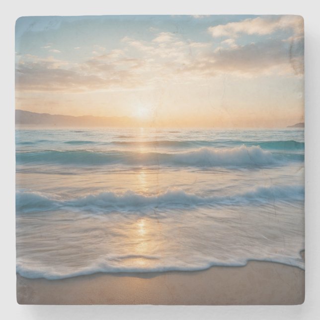 Soluppgång över stranden stenunderlägg (Framsidan)