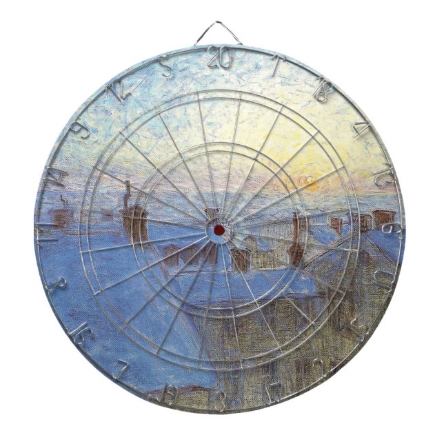 Soluppgång över taket (av Eugène Jansson) Darttavla (Framsidan)